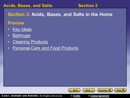 Section 3: Acids, Bases, and Salts in the Home