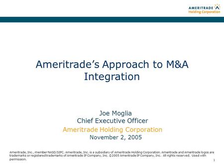 Ameritrade’s Approach to M&A Integration