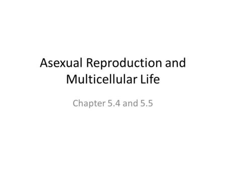 Asexual Reproduction and Multicellular Life