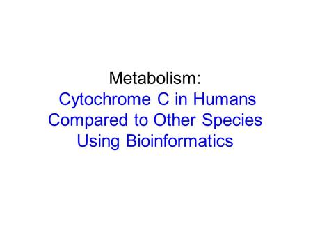 Metabolism: Cytochrome C in Humans Compared to Other Species Using Bioinformatics.