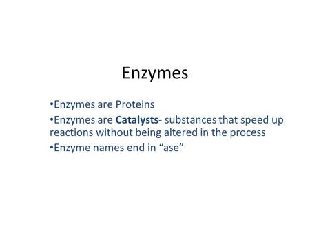 Enzymes Enzymes are Proteins