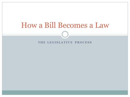 THE LEGISLATIVE PROCESS How a Bill Becomes a Law.