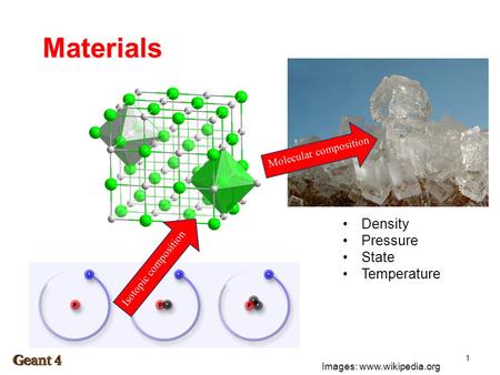 Materials 1 Images: www.wikipedia.org Isotopic composition Molecular composition Density Pressure State Temperature.