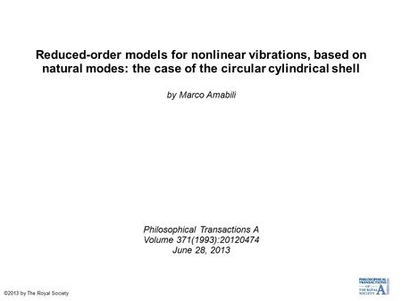 Reduced-order models for nonlinear vibrations, based on natural modes: the case of the circular cylindrical shell by Marco Amabili Philosophical Transactions.