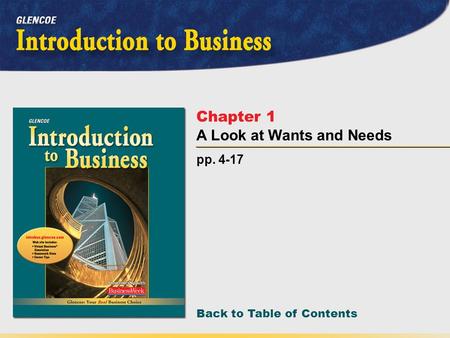 Back to Table of Contents pp. 4-17 Chapter 1 A Look at Wants and Needs.