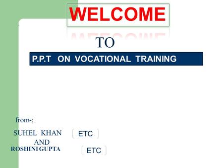 From-; SUHEL KHAN AND ROSHINI GUPTA ETC P.P.T ON VOCATIONAL TRAINING TO.