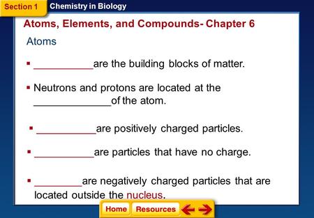Atoms, Elements, and Compounds- Chapter 6