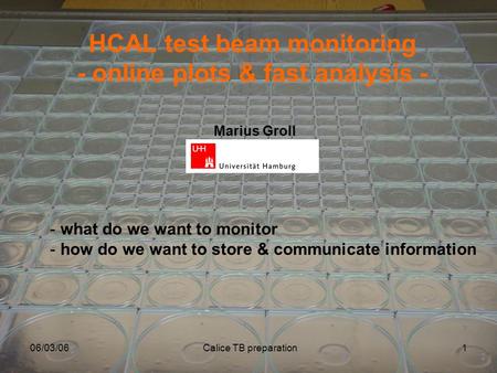 06/03/06Calice TB preparation1 HCAL test beam monitoring - online plots & fast analysis - - what do we want to monitor - how do we want to store & communicate.