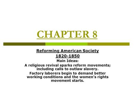 Reforming American Society