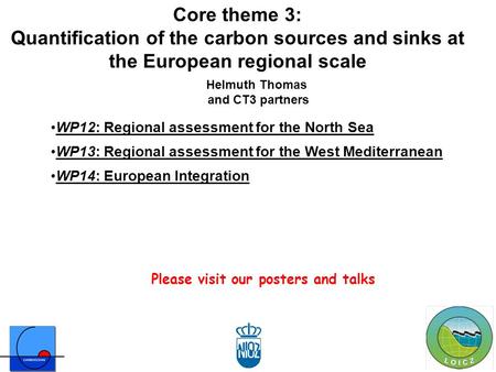 Core theme 3: Quantification of the carbon sources and sinks at the European regional scale WP12: Regional assessment for the North Sea WP13: Regional.