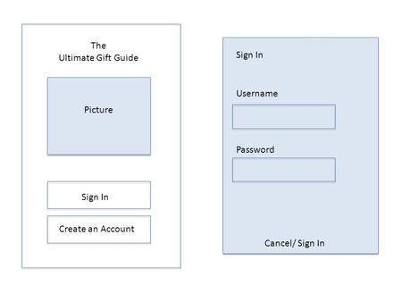 The Ultimate Gift Guide Sign In Create an Account Sign In Username Password Cancel/ Sign In Picture.