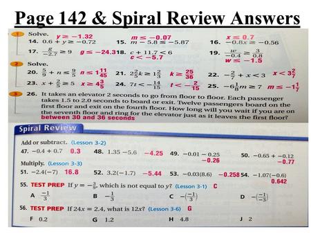 Page 142 & Spiral Review Answers