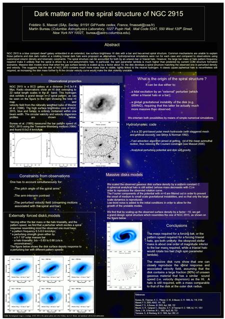 Observational properties Dark matter and the spiral structure of NGC 2915 Frédéric S. Masset (SAp, Saclay, 91191 Gif/Yvette cedex, France,
