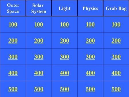 200 300 400 500 100 200 300 400 500 100 200 300 400 500 100 200 300 400 500 100 200 300 400 500 100 Outer Space Solar System LightPhysicsGrab Bag.