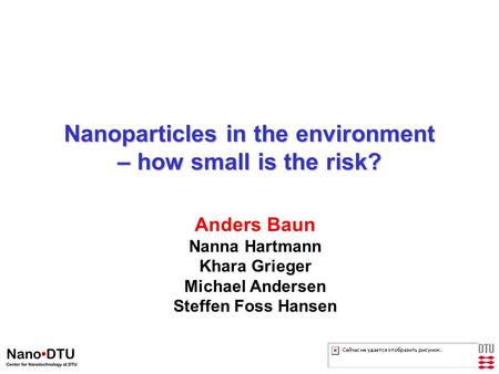 Nanoparticles in the environment – how small is the risk? Anders Baun Nanna Hartmann Khara Grieger Michael Andersen Steffen Foss Hansen.