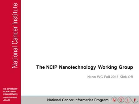 The NCIP Nanotechnology Working Group Nano WG Fall 2013 Kick-Off.