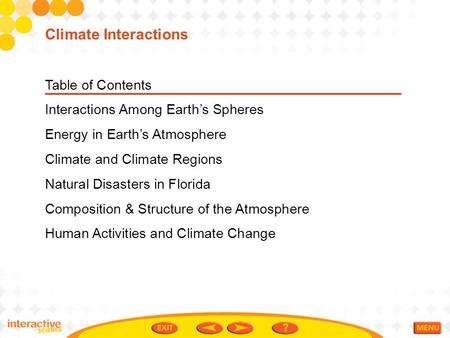Climate Interactions Table of Contents