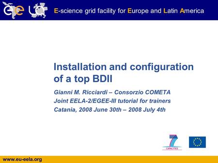 Www.eu-eela.org E-science grid facility for Europe and Latin America Installation and configuration of a top BDII Gianni M. Ricciardi – Consorzio COMETA.