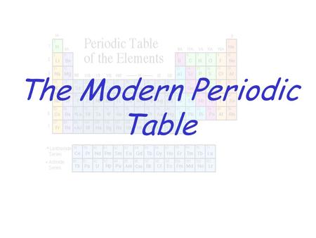 The Modern Periodic Table. The horizontal rows of the periodic table are called PERIODS.