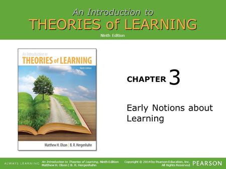 An Introduction to THEORIES of LEARNING CHAPTER An Introduction to Theories of Learning, Ninth Edition Matthew H. Olson | B. R. Hergenhahn Copyright ©