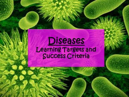 Diseases Learning Targets and Success Criteria. Infection Learning Target I can explain how viruses, bacteria, fungi and parasites may infect the human.
