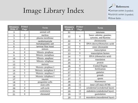 Image Library Index References  Lecture notes (hyperlink)  Activity notes (hyperlink)  More links… Style Choices – Slide 2 1.