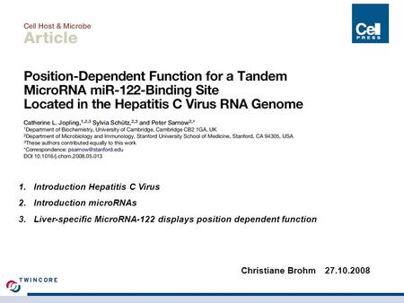 Introduction Hepatitis C Virus