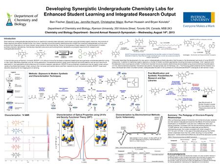 Developing Synergistic Undergraduate Chemistry Labs for Enhanced Student Learning and Integrated Research Output Ben Fischer, David Lau, Jennifer Huynh,