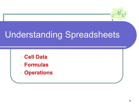 Understanding Spreadsheets Cell Data Formulas Operations 1.