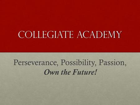 Collegiate Academy Perseverance, Possibility, Passion, Own the Future!
