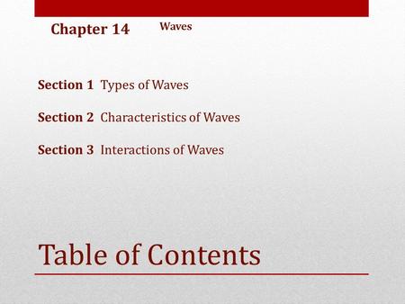 Table of Contents Chapter 14