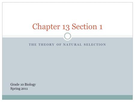 THE THEORY OF NATURAL SELECTION Chapter 13 Section 1 Grade 10 Biology Spring 2011.