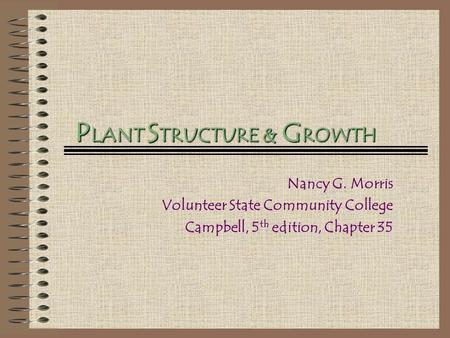 P LANT S TRUCTURE & G ROWTH Nancy G. Morris Volunteer State Community College Campbell, 5 th edition, Chapter 35.