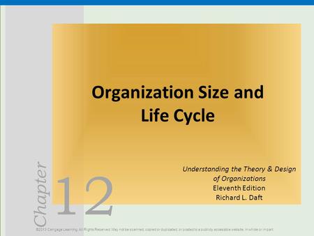 12 Chapter Organization Size and Life Cycle ©2013 Cengage Learning. All Rights Reserved. May not be scanned, copied or duplicated, or posted to a publicly.