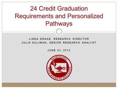 LINDA DRAKE, RESEARCH DIRECTOR JULIA SULIMAN, SENIOR RESEARCH ANALYST JUNE 23, 2015 24 Credit Graduation Requirements and Personalized Pathways.
