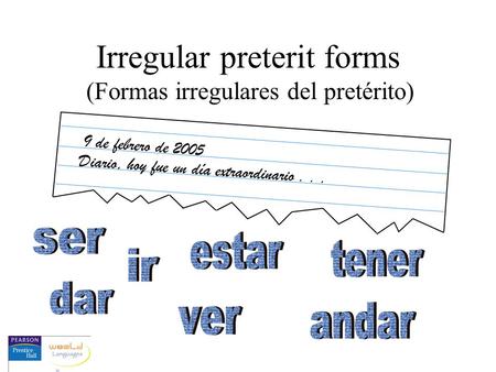 Irregular preterit forms (Formas irregulares del pretérito) 9 de febrero de 2005 Diario, hoy fue un día extraordinario...