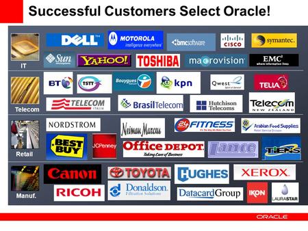 IT Telecom Retail Manuf. Successful Customers Select Oracle!