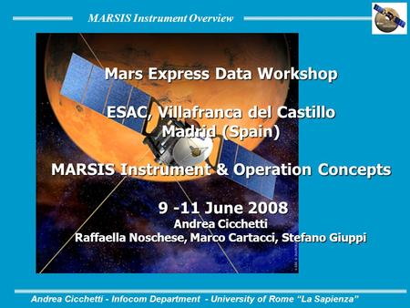 Mars Express Data Workshop ESAC, Villafranca del Castillo