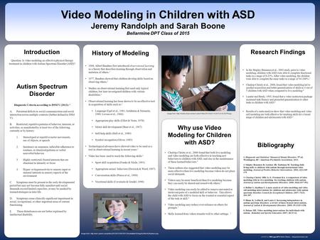 Www.postersession.com Question: Is video modeling an effective physical therapy treatment in children with Autism Spectrum Disorder (ASD)? History of Modeling.