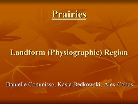 Prairies Landform (Physiographic) Region Danielle Commisso, Kasia Bedkowski, Alex Cobos.