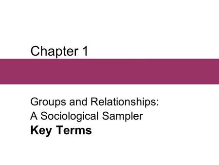 Chapter 1 Groups and Relationships: A Sociological Sampler Key Terms.