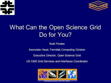 What Can the Open Science Grid Do for You? Ruth Pordes Associate Head, Fermilab Computing Division Executive Director, Open Science Grid US CMS Grid Services.