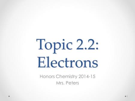 Topic 2.2: Electrons Honors Chemistry 2014-15 Mrs. Peters 1.
