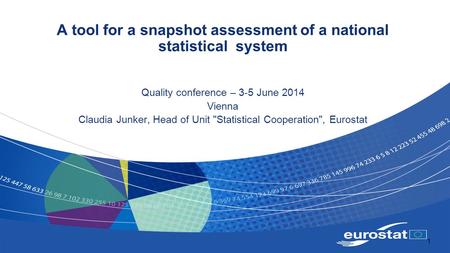 A tool for a snapshot assessment of a national statistical system Quality conference – 3-5 June 2014 Vienna Claudia Junker, Head of Unit Statistical Cooperation,