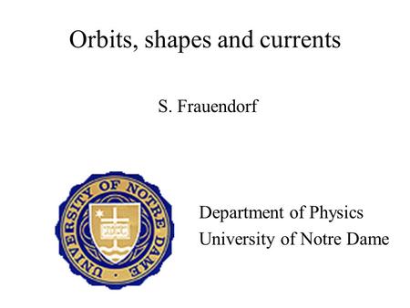 Orbits, shapes and currents S. Frauendorf Department of Physics University of Notre Dame.