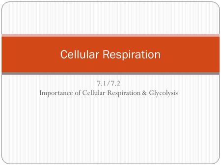 7.1/7.2 Importance of Cellular Respiration & Glycolysis