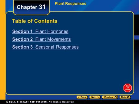 Chapter 31 Table of Contents Section 1 Plant Hormones