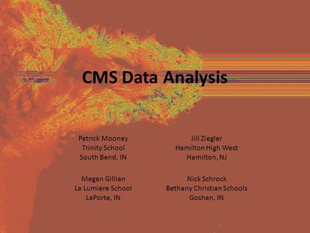 CMS Data Analysis Patrick Mooney Trinity School South Bend, IN Jill Ziegler Hamilton High West Hamilton, NJ Megan Gillian La Lumiere School LaPorte, IN.