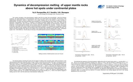 Dynamics of decompression melting of upper mantle rocks above hot spots under continental plates Yu.V. Perepechko, K.E. Sorokin, V.N. Sharapov Institute.