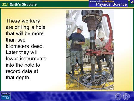 These workers are drilling a hole that will be more than two kilometers deep. Later they will lower instruments into the hole to record data at that depth.